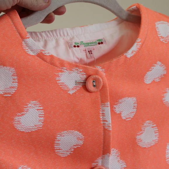 NWT Bonpoint Girl's Eden Jacket Neon Pink Orange Heart Textured Cotton 12 - Picture 5 of 7